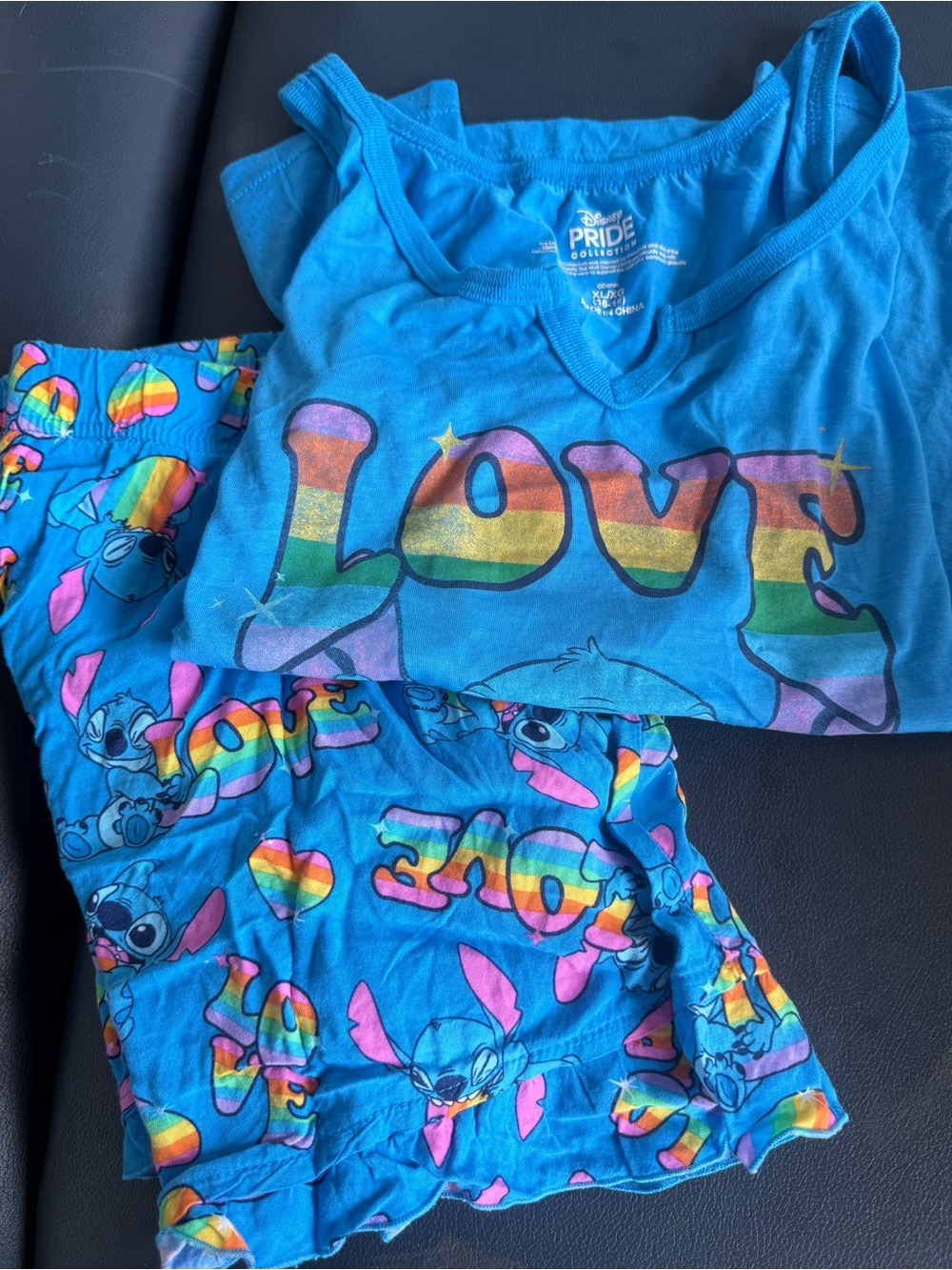 Disney Blue 'LOVE' Rainbow Stitch Kids Pajama Set
